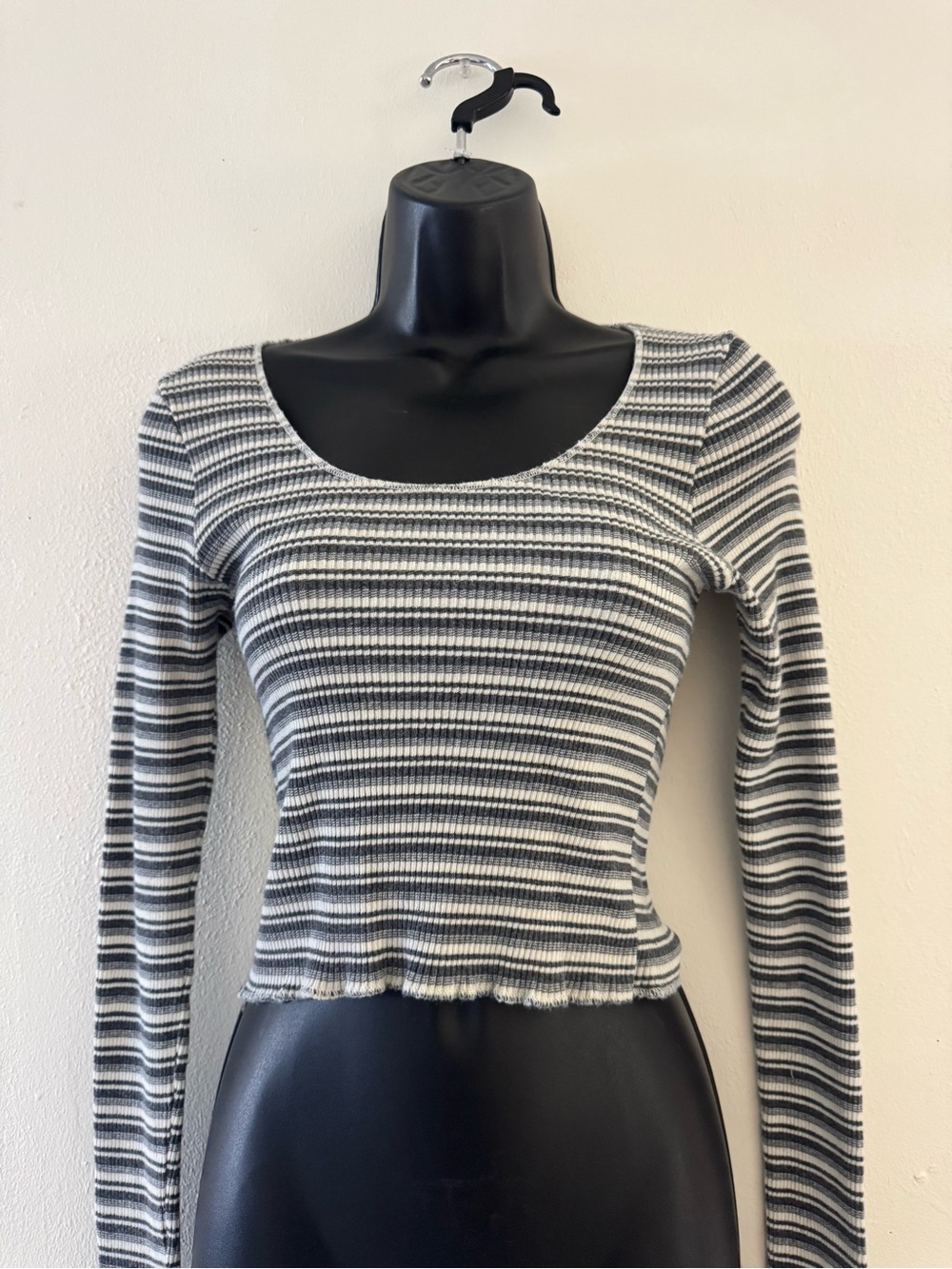 Brandy Melville Black & White Striped Ribbed Long-Sleeve Top